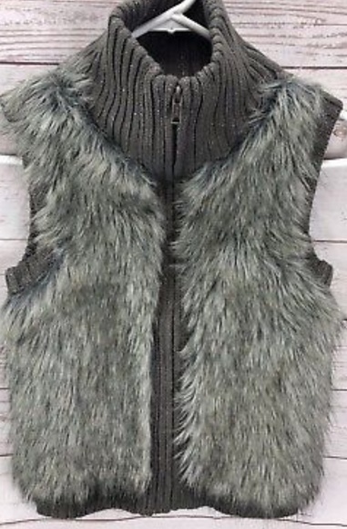 JUSTICE FAUX FUR GRAY SPARKLE VEST ~ NEW - Picture 1 of 6